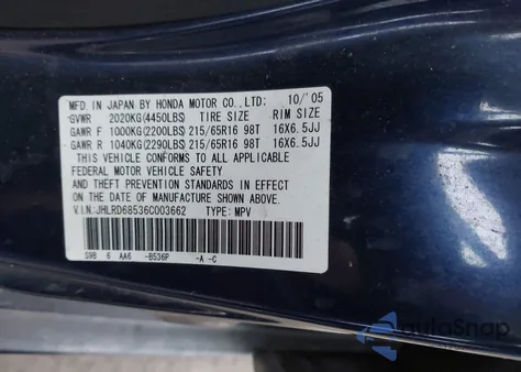 2006 Honda Cr-V Lx из США, поврежденный, VIN JHLRD68536C003662